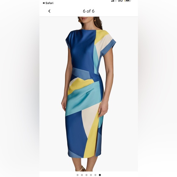 Donna Karan Blue Green One Shoulder Sheath Midi Dress - Picture 1 of 10